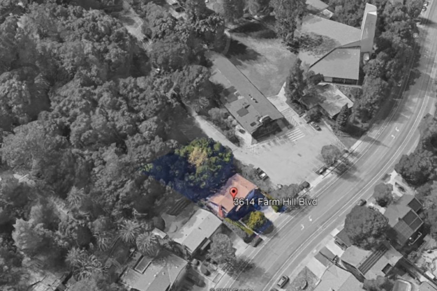 a bird's eye view of a neighborhood with a pin on the King House